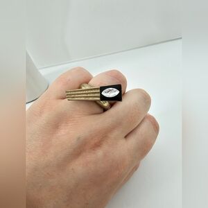 Gold and Black Geometric Stretchy Rhinestone Ring